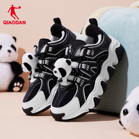 QIAODAN 乔丹 爪爪鞋2.0中国乔丹休闲鞋女冬季黑白熊猫鞋皮面加绒保暖老爹鞋子
