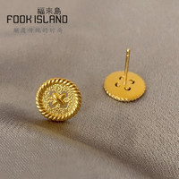 FOOK ISLAND/福来岛 福来岛 黄金耳钉古法金圆形纽扣耳饰个性足金999时尚耳棒男女款