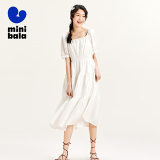 迷你巴拉【mini亲子】女童成人连衣裙夏季泡泡袖亲子装夏 灰白10810 160cm