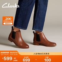 Clarks 其乐 女鞋Taylor Shine复古英伦短靴切尔西靴小方跟圆头踝靴 棕褐色261186314 37.5