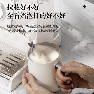 赛普达 EC25家用半自动意式小型蒸汽打奶泡一体浓缩咖啡机20Bar半自动带压力表显示咖啡机 米白色