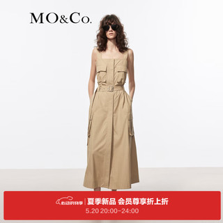 MO&Co.2024夏工装风平口背带宽松连衣裙附腰带MBD2DRST58 卡其绿色 S/160