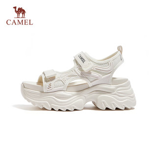 骆驼（CAMEL）女鞋2024夏季清凉透气轻盈舒适厚底增高运动休闲一字带凉鞋女 L24M577654米色 38