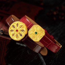 MOKINGRAN 梦金园 花朵古法黄金转运珠手表表盘样式情侣手链礼物配三色表带