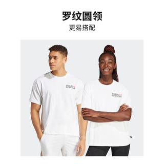 adidas印花跑步运动上衣圆领短袖T恤男女夏季阿迪达斯 白色 A/XL