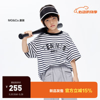 little MO&Co.little moco童装24夏男女童纯棉网球风短袖条纹T恤KBD2TEE006 黑白条色 110/52