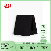 H&M女装裤子2024夏季汗布围裹式短裙裤1236232 黑色 170/88 L