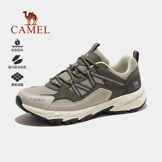 骆驼（CAMEL）登山鞋男2024春夏防泼水户外徒步鞋运动鞋子女 7031，米/橄榄绿，男 40