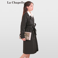 拉夏贝尔风衣女式英伦风气质中长款宽松系带收腰显瘦翻领外套24春季新款