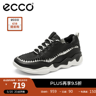 爱步（ECCO）运动鞋女 厚底牛皮运动休闲鞋女 跃乐810973 黑色/白色81097350669 38