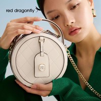 REDDRAGONFLY 红蜻蜓 圆形菱格包高级设计感2023新款斜挎包迷你时尚链条包包女