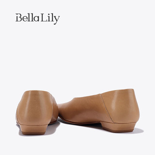 Bella Lily2024春季法式尖头单鞋女羊皮不累脚平底鞋气质瓢鞋 棕色 37