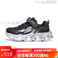 斯凯奇（Skechers）斯凯奇童鞋男童闪灯鞋可控开关儿童运动鞋网鞋发光亮灯鞋 黑色/银色/BKSL 29码