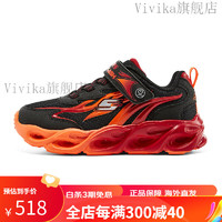 斯凯奇（Skechers）斯凯奇童鞋男童闪灯鞋可控开关儿童运动鞋网鞋发光亮灯鞋 黑色/红色/BKRD 33码