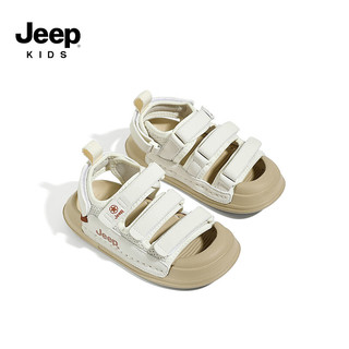 Jeep吉普男童包头凉鞋夏季2024女童鞋软底中大童防滑儿童沙滩鞋子 卡其色 26码 鞋内长约16.8cm