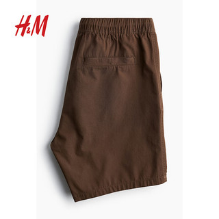 H&M男装休闲裤2024夏季棉质标准版型舒适腰带抽绳短裤1037593 棕色 180/114