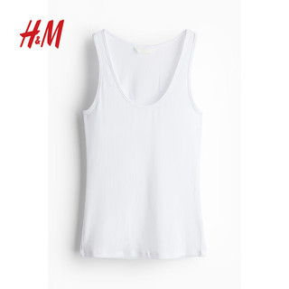 H&M女装背心吊带2024夏季修身罗纹透气舒适白色背心1239890 白色 160/88 S