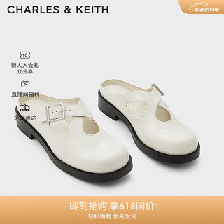 CHARLES&KEITH24夏简约交叉扣带穆勒包头半拖鞋CK1-70920147 粉白色Chalk 37
