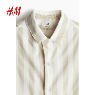 H&M男装2024夏季标准版型印花古巴领衬衫1223110 浅米色/条纹 165/84