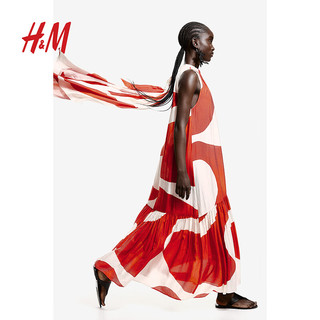 H&M女装裙子2024夏季蓬松长连衣裙1234623 红色/图案 160/88 S