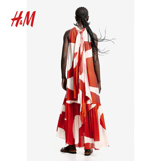 H&M女装裙子2024夏季蓬松长连衣裙1234623 红色/图案 160/88 S