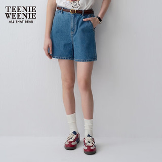 Teenie Weenie小熊女装2024新款夏季韩版简约休闲松紧高腰牛仔短裤