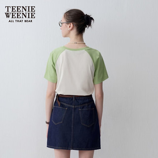 Teenie Weenie小熊2024年夏季插肩袖圆领撞色短袖T恤休闲时尚 乳白色 175/XL