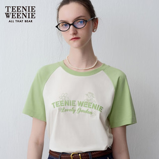 Teenie Weenie小熊2024年夏季插肩袖圆领撞色短袖T恤休闲时尚 乳白色 155/XS