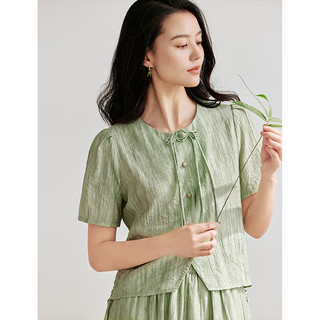 茵曼（INMAN）新中式衬衫两件套2024夏季女装半身裙套装 绿色 L