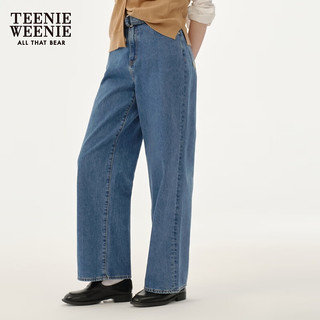 Teenie Weenie小熊女装2024春装休闲宽松直筒牛仔裤长裤附腰带 中蓝色 155/XS