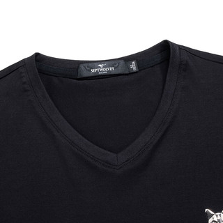 七匹狼七匹狼短袖T恤 男士夏季V领短T合体休闲含棉上衣男装 001(黑色) 170/88A/L