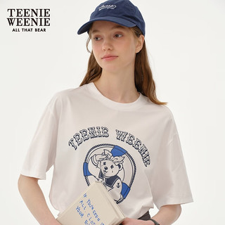 Teenie Weenie小熊女装2024夏装简约圆领套头T恤趣味印花上衣 白色 175/XL