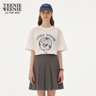 Teenie Weenie小熊女装2024夏装简约圆领套头T恤趣味印花上衣 白色 160/S