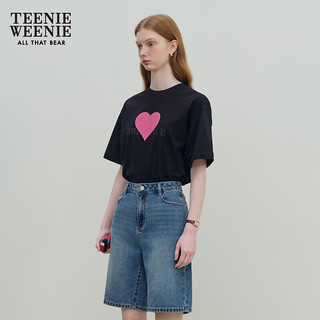 Teenie Weenie小熊女装2024年夏季爱心宽松短袖T恤休闲通勤风 黑色 160/S