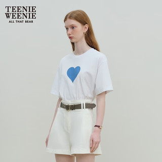 Teenie Weenie小熊女装2024年夏季爱心宽松短袖T恤休闲通勤风 白色 155/XS