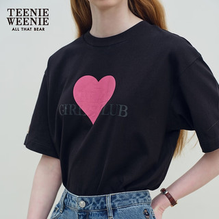 Teenie Weenie小熊女装2024年夏季爱心宽松短袖T恤休闲通勤风 黑色 175/XL