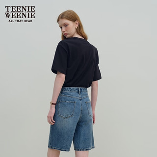 Teenie Weenie小熊女装2024年夏季爱心宽松短袖T恤休闲通勤风 黑色 155/XS