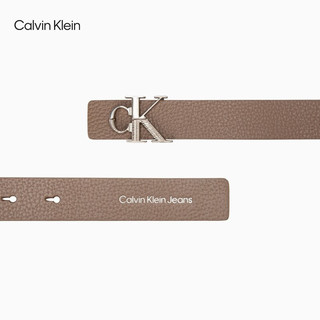 Calvin Klein Jeans女士美拉德简约金属ck字母扣孔荔枝纹牛皮腰带皮带DC0533 222-棕色 90cm