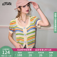 妖精的口袋彩色条纹针织短袖女2024年早春修身显瘦设计感上衣 缤纷彩色 M