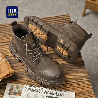 海澜之家（HLA）男鞋工装靴经典复古潮流马丁靴HAAGMM4AB20408 棕色（加绒）39