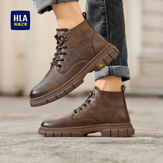 海澜之家（HLA）男鞋工装靴靴子经典舒适复古潮流马丁靴HAAGZM4AB20408 古铜色42