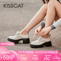 KISSCAT接吻猫厚底乐福鞋2024春舒适单鞋学院风系带小皮鞋KA54126-52 米白色 37