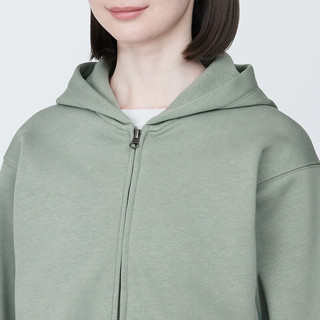 无印良品 MUJI 女式 紧密织拉链衫女外套春秋款连帽卫衣短款 浅绿色 XL(165/92A)