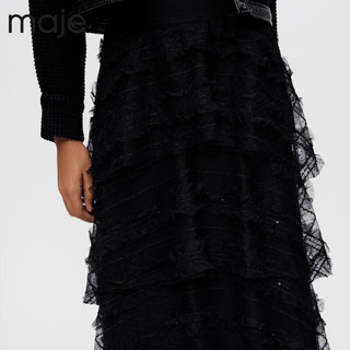 Maje女装法式飘逸蕾丝层次感蛋糕高腰半身裙MFPJU00890 黑色 T36