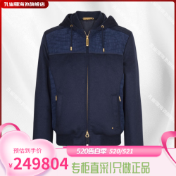 stefanoricci男装蓝色羊绒小牛皮鳄鱼皮纹连帽夹克衫48