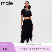 Maje女装法式飘逸蕾丝层次感蛋糕高腰半身裙MFPJU00890 黑色 T40