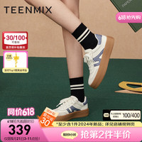 天美意单鞋女鞋复古拼色时尚百搭日常女德训鞋2024春新KG003AM4 蓝色 36