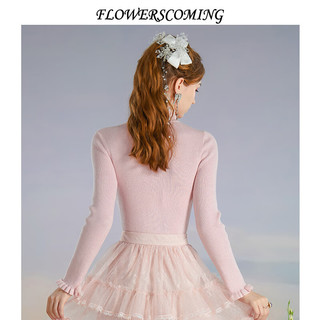 flowerscoming花儿开了气质圆领长袖针织衫女时尚减龄短款打底毛衣 粉色 XL