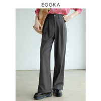 EGGKA 咖色高腰西装裤女秋季高级感简约通勤风垂感休闲裤 灰色 S