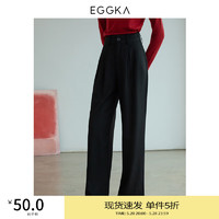 EGGKA 咖色高腰西装裤女春秋高级感简约通勤风垂感休闲裤子 黑色 XL